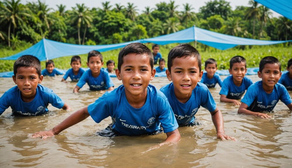 elementary students swimming practice