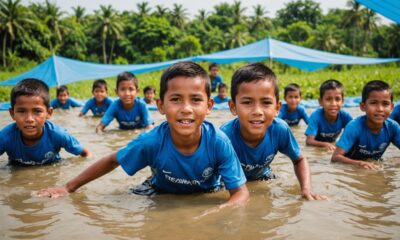 elementary students swimming practice