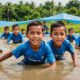 elementary students swimming practice