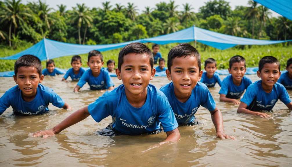 elementary students swimming practice