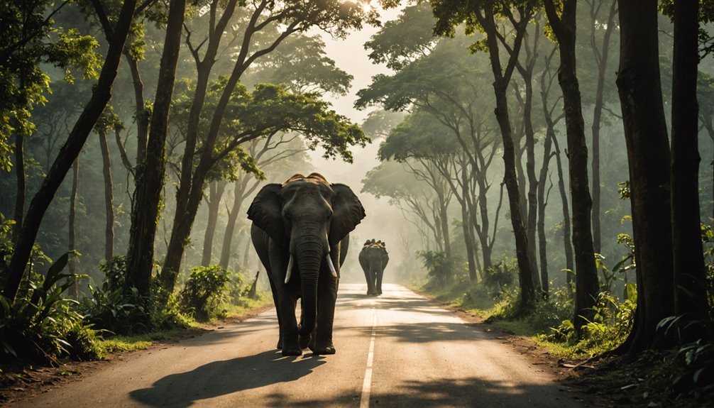 wild elephants on road